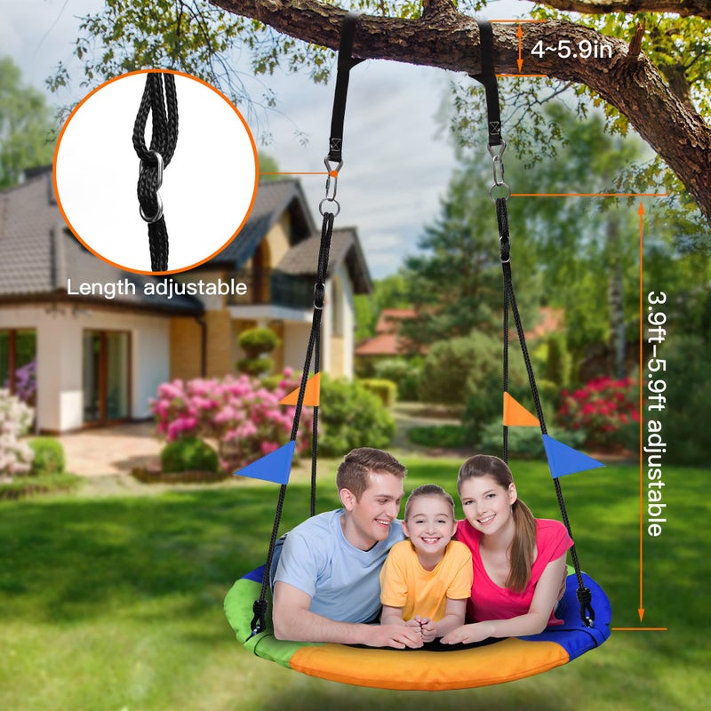 PACEARTH 40 Inch Saucer Tree Swing Flying 900lb Weight Capacity 2 Added Hanging Straps Adjustable Multi-Strand Ropes Colorful Safe and Durable Swing Seat for Children - Image 5